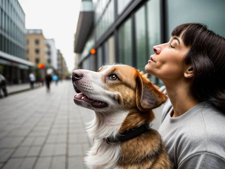 Positive Bestärkung beim Hundetraining: Hand mit Leckerli und aufmerksamer Mischlingshund im Büro