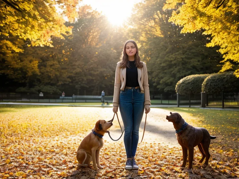 Junge Frau bleibt bewusst ruhig stehen und ignoriert das Leinenbeißen &ndash; Übung aus dem Leinentraining für Anfänger