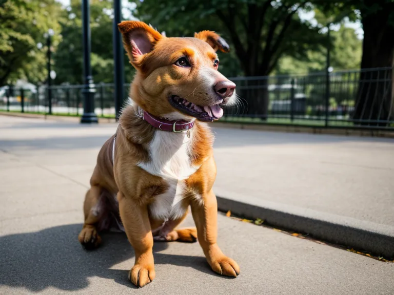 Mischlingshund sieht seine Besitzerin beim Training auf der Straße aufmerksam an