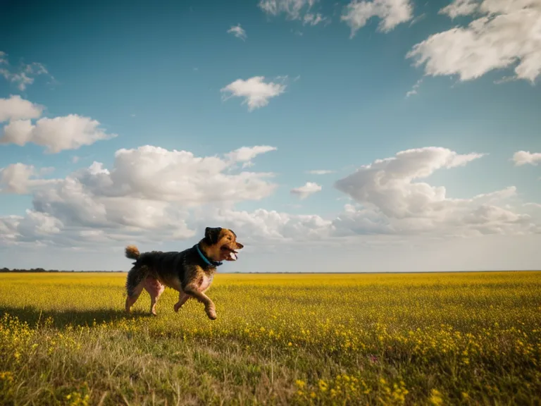 Hund läuft auf dem Tempelhofer Feld weit weg