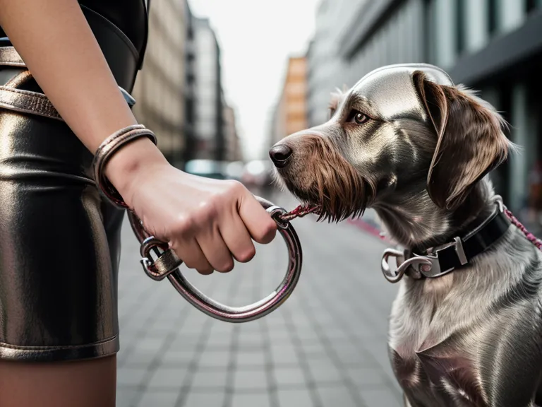 Nahaufnahme einer Hand, die im Berliner Hundealltag die Leine eines angespannten Mischlings festhält