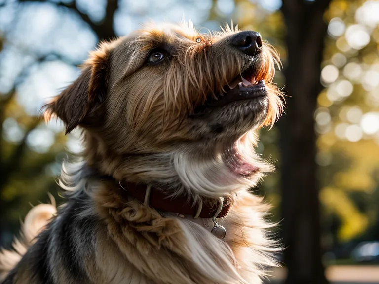 Rückruftraining Hundetraining: Mischlingshund schaut gespannt zu einem Leckerli hoch beim Übungsversuch im Park