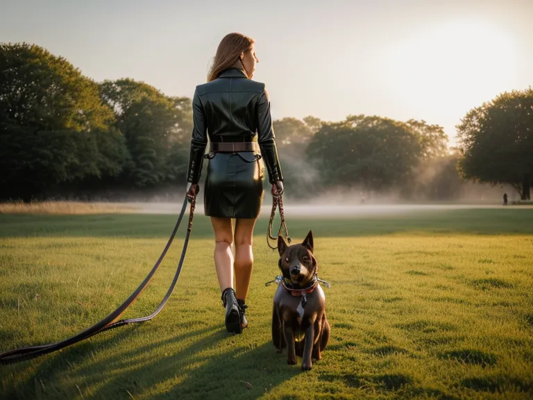 Perspektive einer Hundebesitzerin beim Training mit ihrem aufmerksamen Hund im Park.